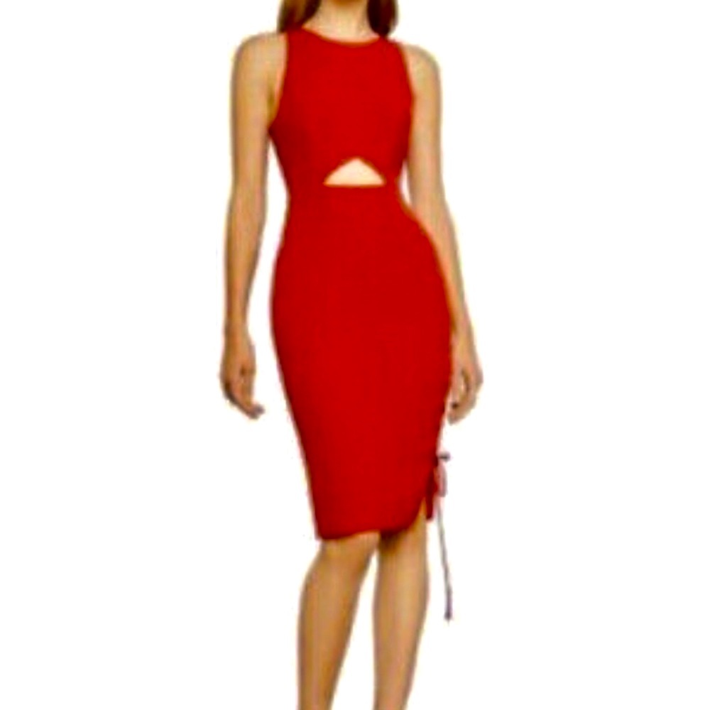BCBG MAXAZRIA | sleeveless knee length cut out dress | curry red